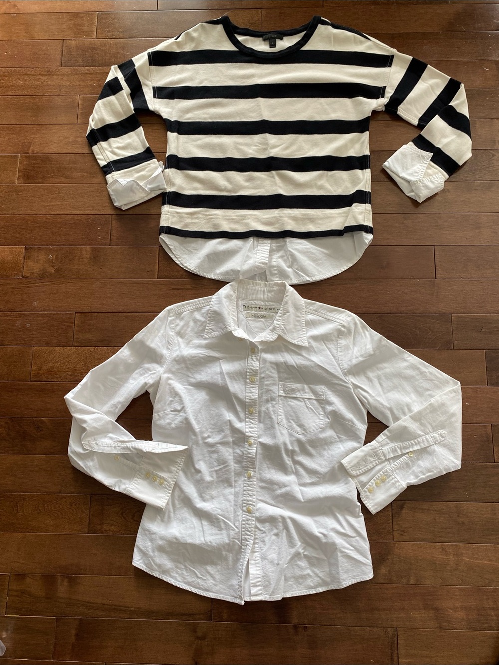 Tommy Hilfiger & J. Crew Black & White Striped Layered long sleeves size S